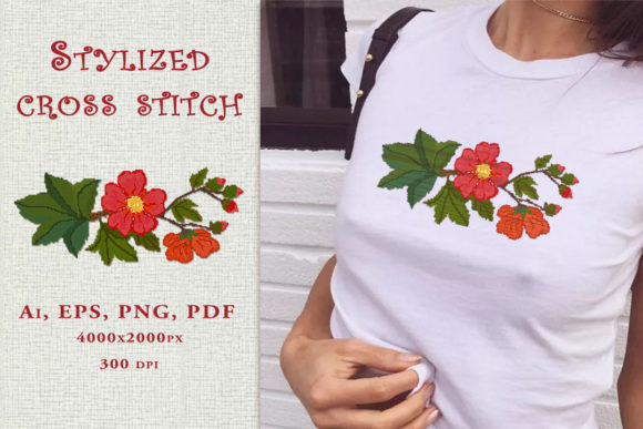Country Rose Stylized Cross Stitch