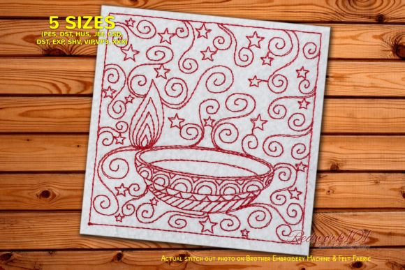 Decorative Diwali Candle Redwork Embroidery Review