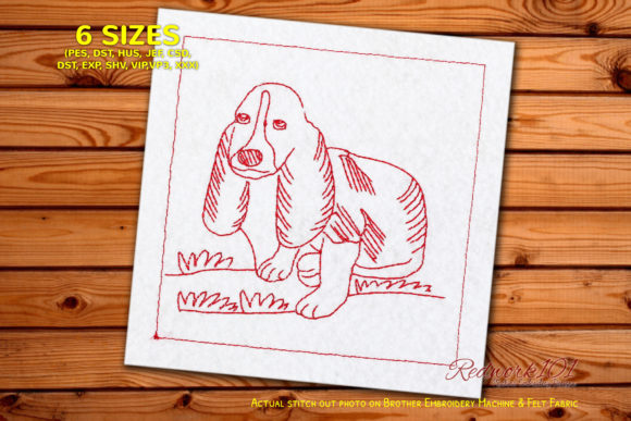 Puppy Basset Hound Redwork for Real Projects
